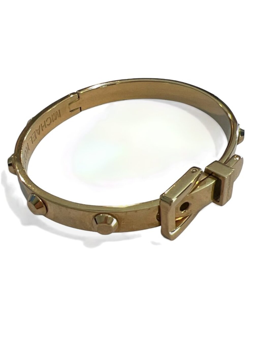 Michael Kors Gold Tone Studded Hinge Bangle Bracelet Buckle Cuff